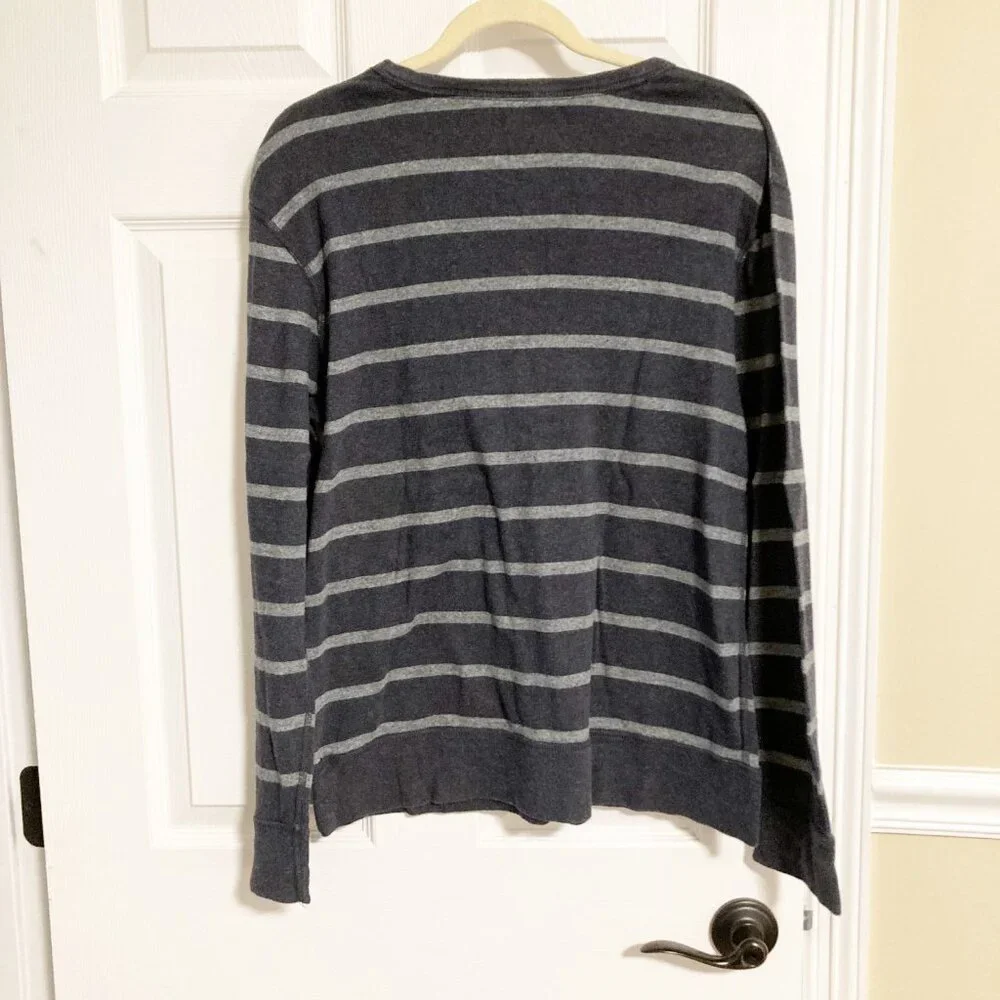 J. Crew Striped Crew Neck Long-Sleeve Tee Size L Navy Gray 100% Cotton